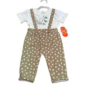 NWT Wonder Nation Baby Boys 12M Set Outfit Elephant Shirt & AOP Suspender Pants